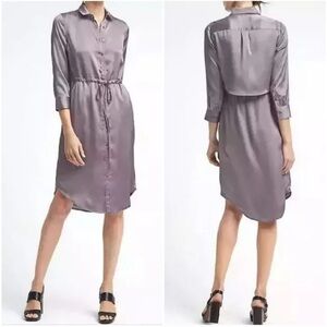 NWT Banana Republic Gray Shirt Dress Size Small Tie Waist Button Front Midi